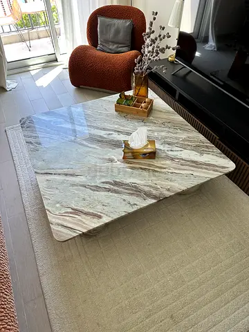 Marble-top Square Coffee Table in Excellent Condition. Full Stone