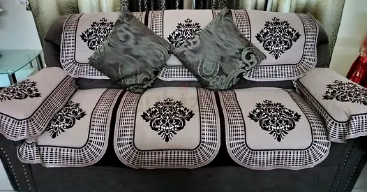 6-seater sofa with removable patterned covers and cushions