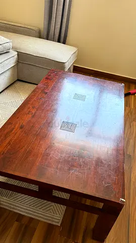 Solid Wood Coffee Table with Carved Inlay - Used