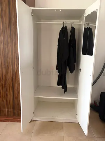 Ikea White 2-Door Wardrobe with Hanging Rail and Shelf - Good Condition