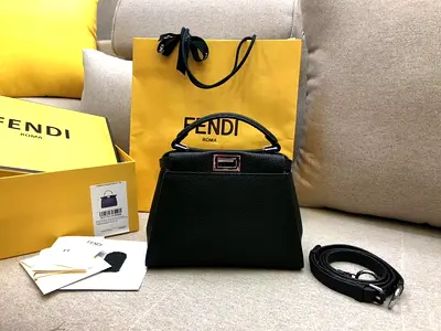 Fendi Peekaboo Mini Selleria Bag In Black Romano Leather