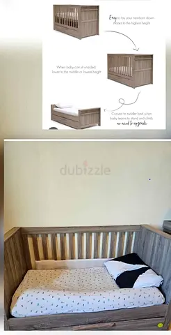 Mamas and Papas Franklin Convertible Wooden Baby Crib — Converts to Toddler Bed, Good Condition