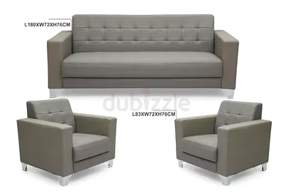 3-Seater Sofa with 2 Armchairs - Modern Grey PU Set