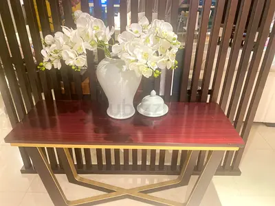 Wood Accent Console Table with Gold Trim