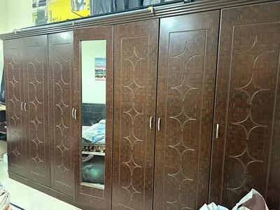 Large 6-Door Wooden Wardrobe with Mirror - Good Condition