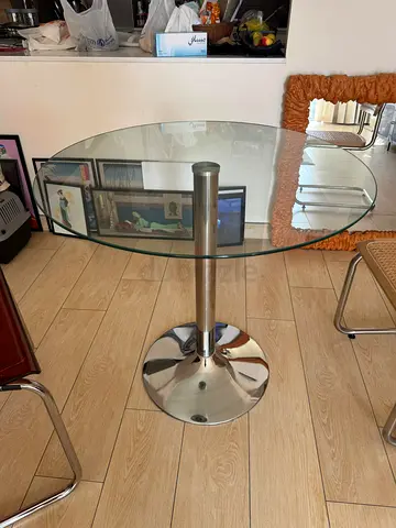 Round Glass Bistro Table with Chrome Base and Two Dining Chairs Set