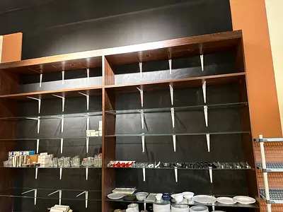 Large Built-in Wall Bookcase / Shelving Unit - Dark Wood Finish