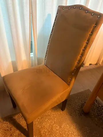 Beige Upholstered Dining Chair with Stud Detailing