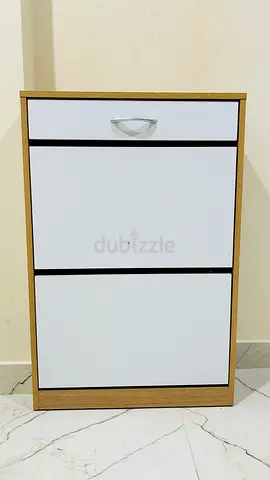 Slim 2-Drawer Shoe Cabinet with Top Drawer - Light Oak  White