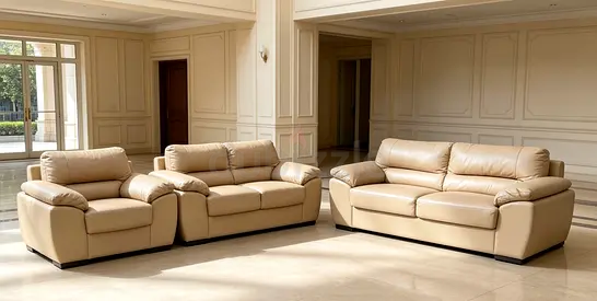 Sofa Beige Leather 6 Seater