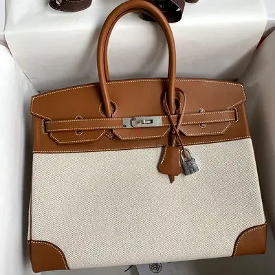 Hermes Birkin 35 In Toile  Gold Swift Leather