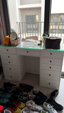 White Dressing Table / Makeup Vanity with Glass Top
