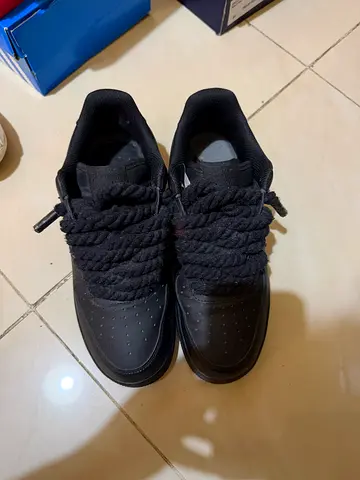 Replica Black Nike Air Force One Rope Lace Shoes Men Size 44
