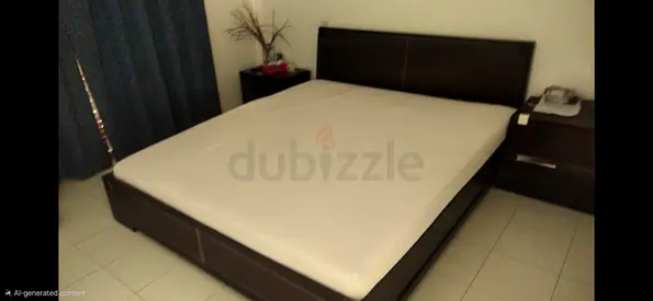 Home Center King dark brown solid bed frame with mattress and 2 night stands - good condition