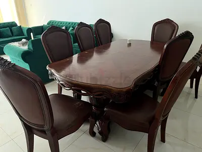 Solid Wood Classic Dining Table with 8 Upholstered Chairs