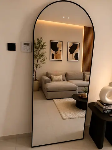 Full-Length Arched Wall Mirror with Black Frame - Like New