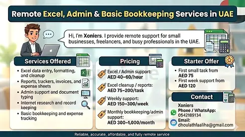 Remote Excel, Admin  Bookkeeping Professional Services in UAE | Affordable  Reliable