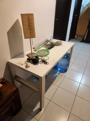 Long white study gaming work table from Ikea