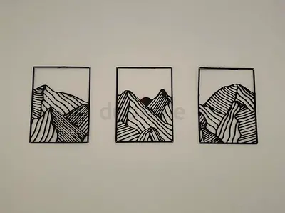 Set of 3 Metal Wall Art Mountain Panels