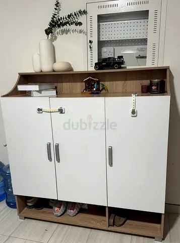 3-Door Shoe Cabinet with Shelf - Oak  White