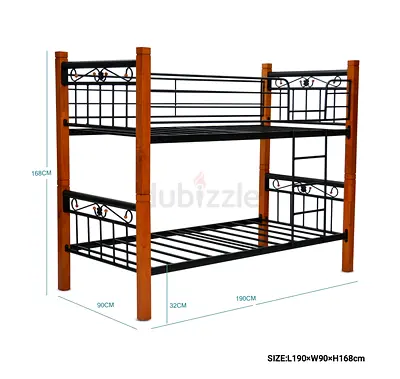Metal Frame Bunk Bed with Wooden Posts - Double Decker (L190 x W90 x H168cm)