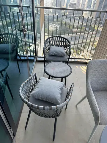 Modern Outdoor Seating Set with Two Chairs and Small Table