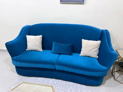 Blue 3-Seater Curved Sofa in Good Condition