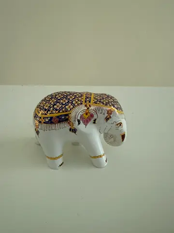 Hand-painted Porcelain Elephant Figurine with Gold Detailing