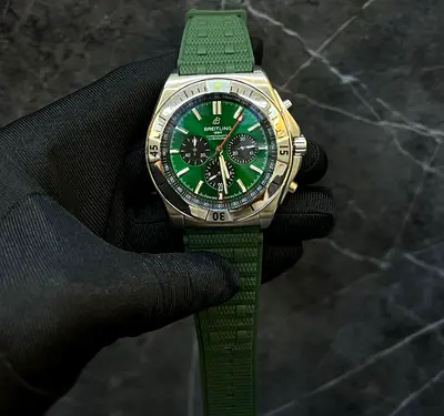 Breitling Chronograph Green Dial Mens Watch with Green Rubber Strap