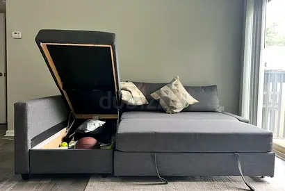 Gray L-shaped Storage Sofa Bed with Chaise - Good Condition