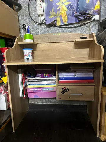 Wooden Study Desk with Shelves and Drawer - Light Oak