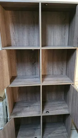 8-Compartment Wooden Storage Cube Shelf - Grey Oak