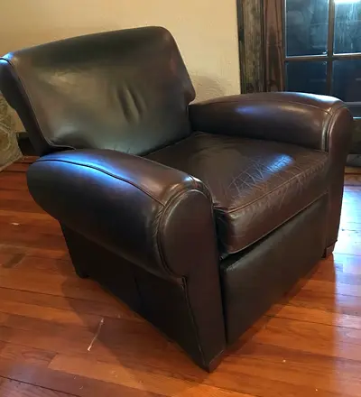 Pottery Barn Comfortable Dark Brown Leather Armchair