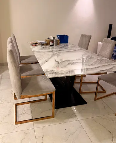 6 seater dining table (marble top) with chairs