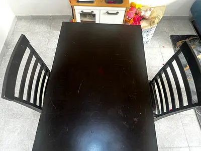 Dark Wood 2-Seater Dining Table with 2 Chairs - Used