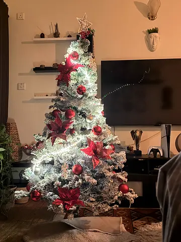 5’5” Artificial Christmas frosty Tree with Red and silver Decorations
