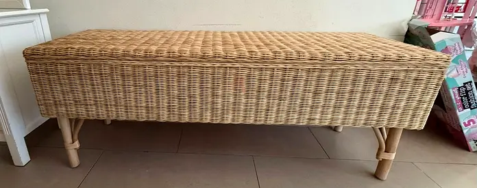 Wicker Storage Bench — Natural Rattan Look