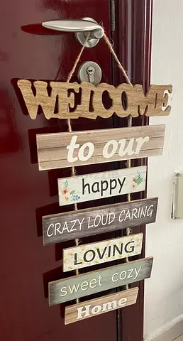 Wooden Welcome to Our Home Hanging Sign - Decorative Door Plaque