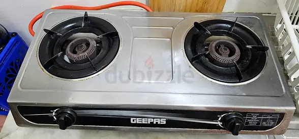 Used Geepas 2-Burner Gas Stove — Compact Stainless Steel Cooktop with Gas  Cylinder filled