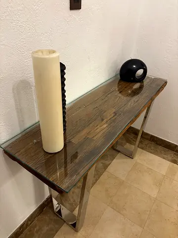 Wood and Glass Console Table with Metal Legs