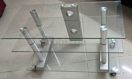 Glass TV Stand / Entertainment Unit with Metal Frame (3-tier)