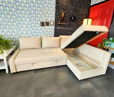 ikea Beige L-shaped Storage Sofa Bed — Good Condition