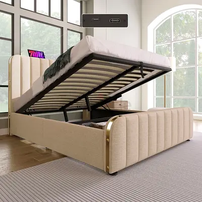 Beige colour super king 👑 size hydraulic Bed