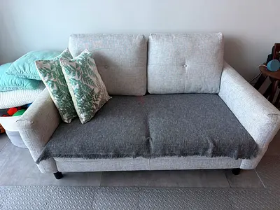 2-seater light grey fabric sofa, good condition