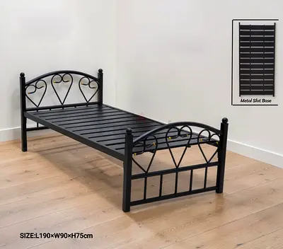 Single Metal Bed Frame with Slatted Base - Black, 190x90cm