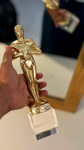 Gold-tone Oscar-style Trophy on Crystal Base - Decorative Collectible