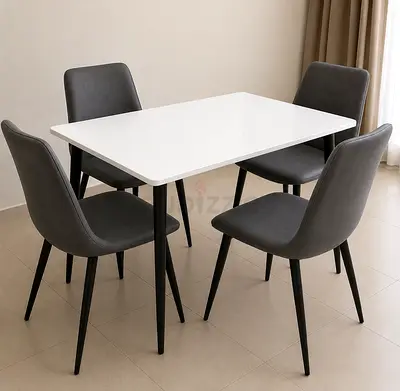 Compact 4-Seater Dining Table with Grey Chairs