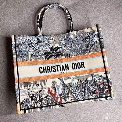 Dior Book Tote Bag In Denim Blue Toile De Jouy Tropicalia