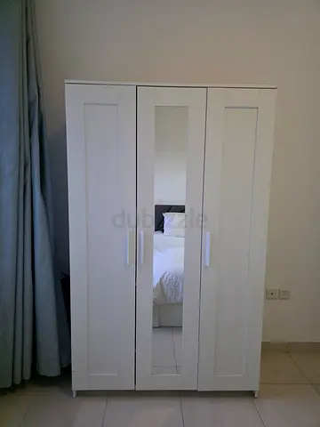 White IKEA 3-Door Wardrobe with Center Mirror — Excellent Condition