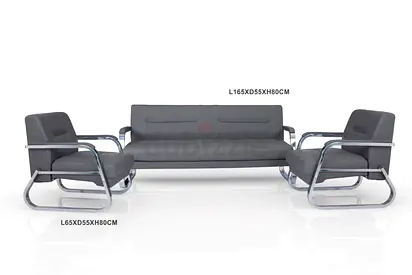 Modern 3-Piece Grey Leather Sofa Set with Chrome Frame